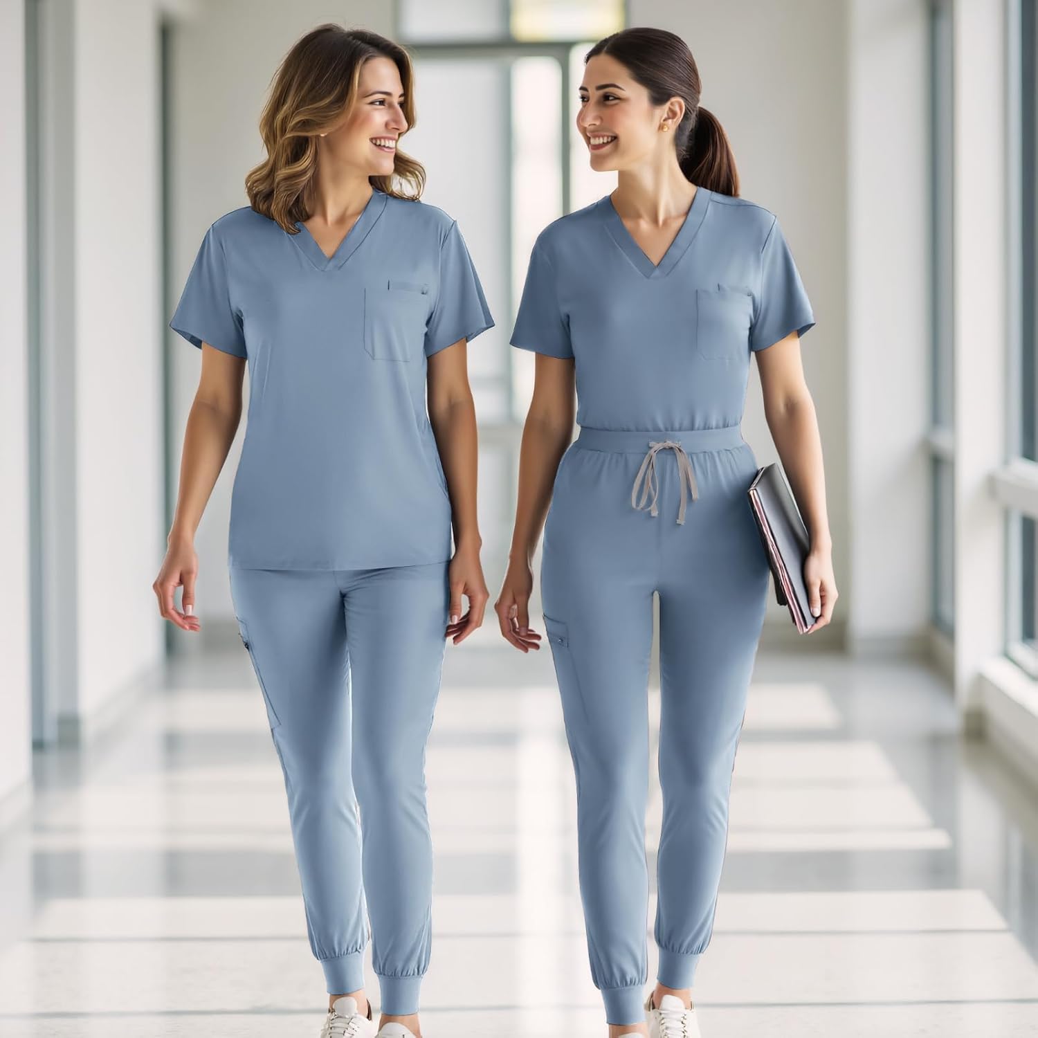 Women's 4-Way Stretch Scrubs Set, V-Neck Top & Joggers, Soft Anti-Wrinkle Medical Uniform - Image 6