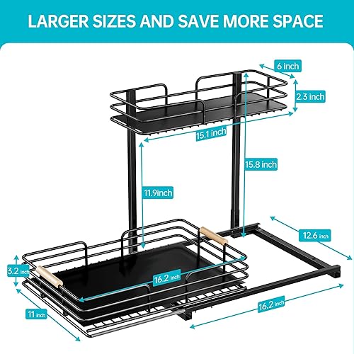 Miniatura 7 de Delamu 2 juegos de organizadores de baño de 3 niveles para debajo del fregadero y paquete de almacenamiento y organizador para debajo del fregadero