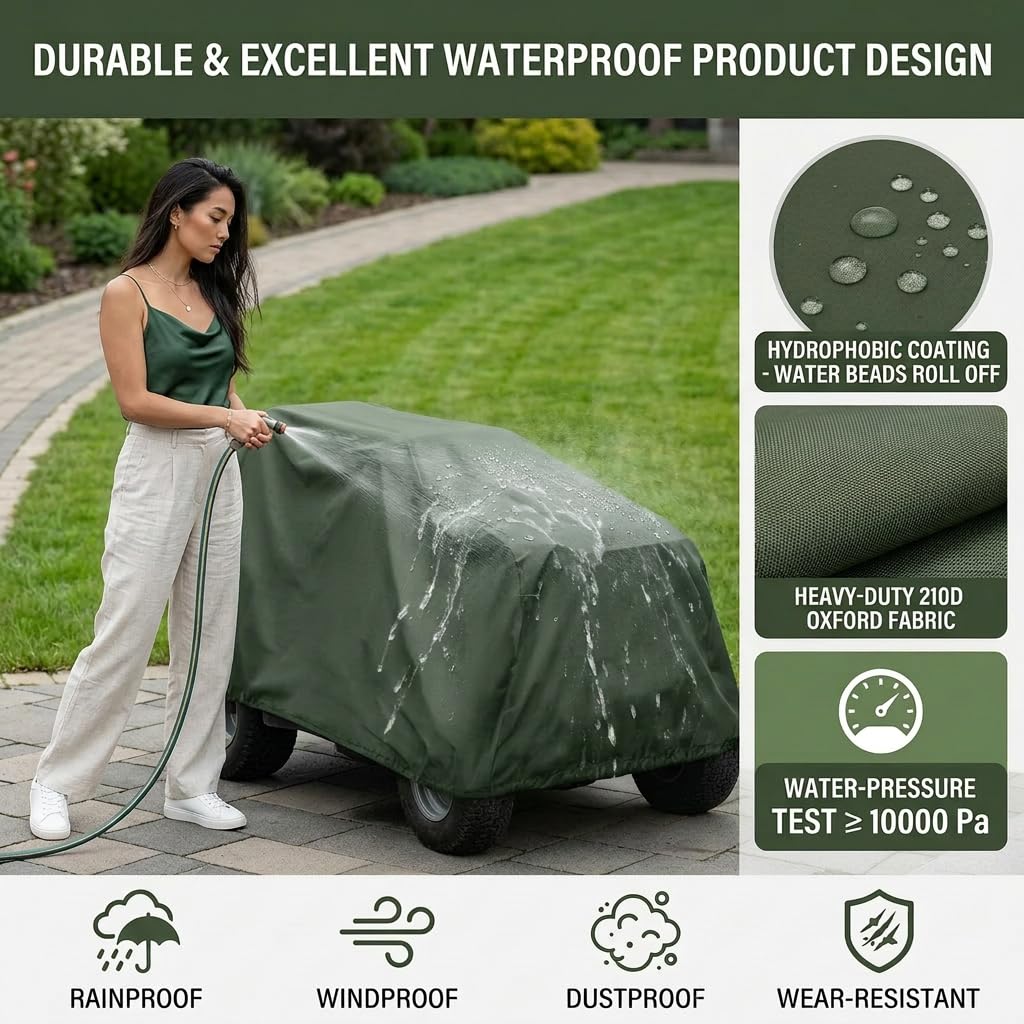 Funda Cortadora Césped para John Deere X300 2013-2025, Cubierta Tractor Jardín Poliéster Resistente, Protección contra Polvo y Lluvia Podadora Césped, XL (72.05×53.94×46.06 in)