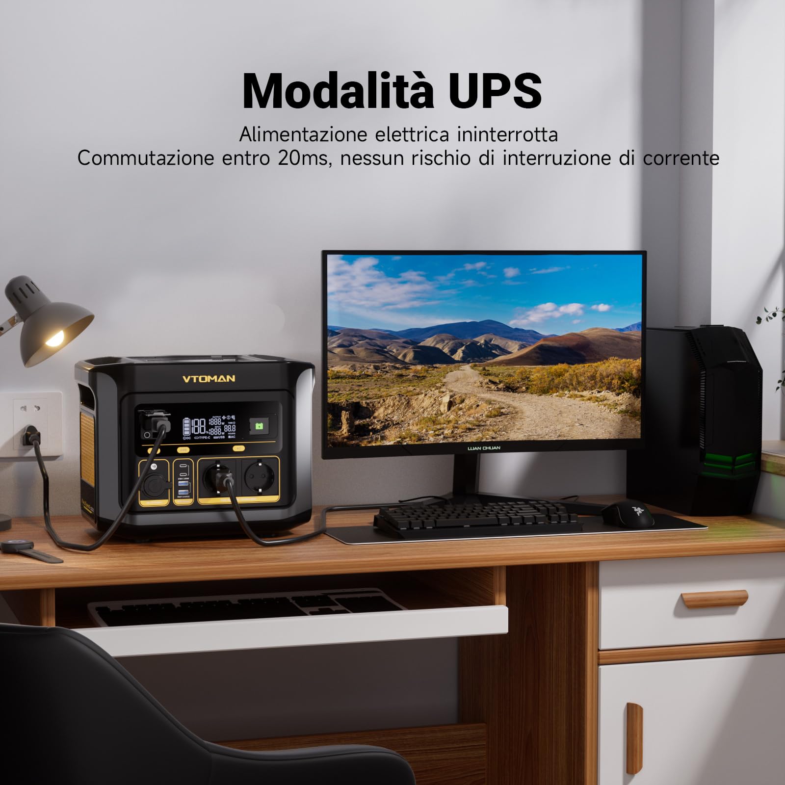 VTOMAN FlashSpeed 600 Centrale Elettrica Portatile 499Wh - 600W(1200W Picco) LiFePO4 Power Station, 100W USB-C, Ricarica da 0-80% in 60 Min, Capacità Espandibile Generatore Solare per Campeggio