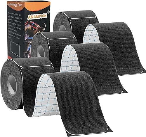 Vista 23 de Cinta de kinesiología precortada (6 rollos, 120 tiras precortadas), impermeable, para deportes y atletismo, cinta terapéutica deportiva, cinta Negro