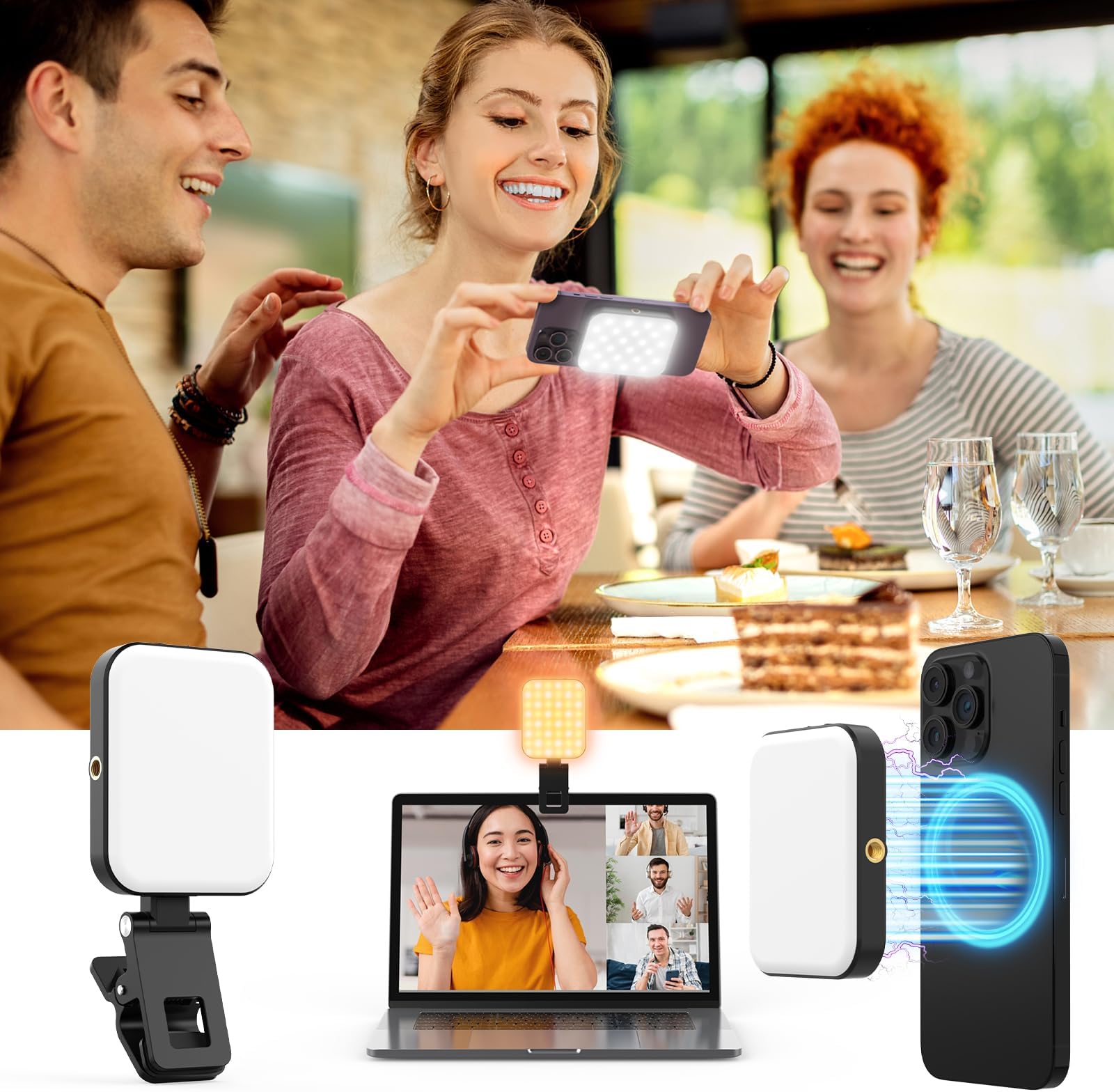 Eicaus Rechargeable Selfie Light with Clip and Adapter for