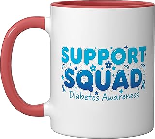Awareness Support Squad, Diabetes Awareness Blue Ribbon T1D Ceramic Mug, Red/White