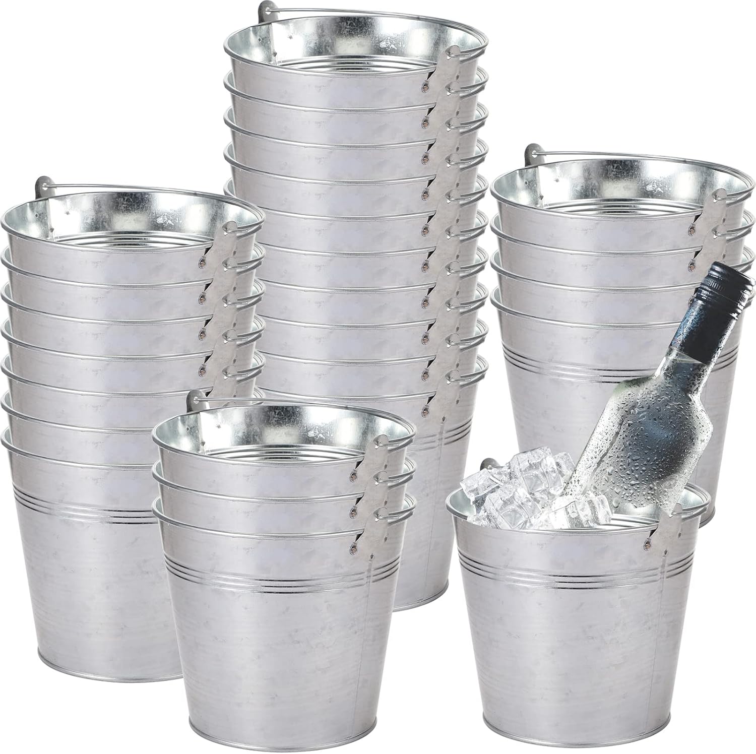 Didaey 24 Pack Galvanized Metal Buckets Bulk 6 Inch Small Ice Buckets Iron Candy