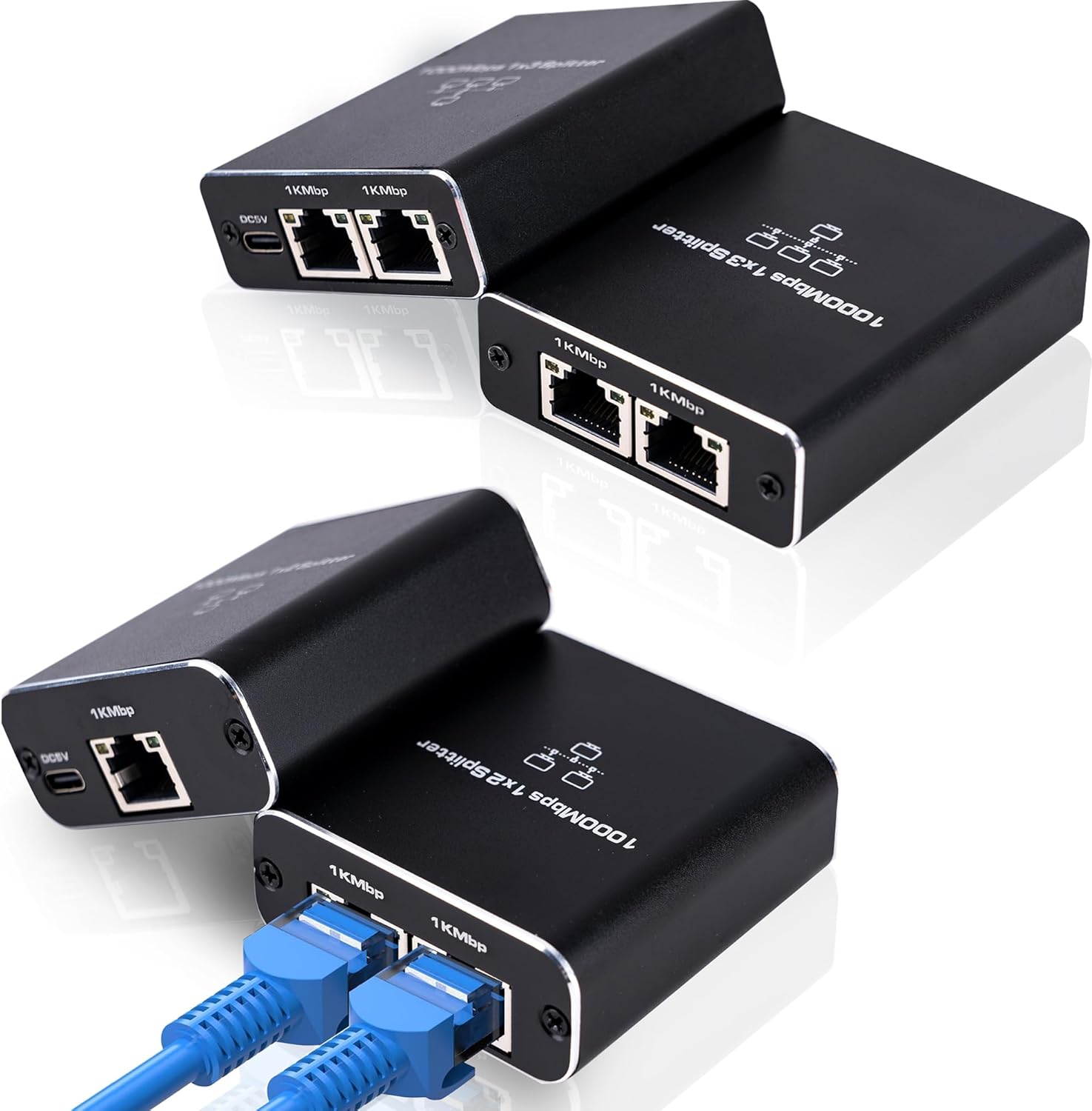 Ethernet Splitter High Speed - 1000Mbps Ethernet Splitter 1 to 2, Network LAN Adapter RJ45 Internet Splitter with USB Power Cablefor Cat 5/6/7/8 Cable [2 Devices Simultaneous Networking]