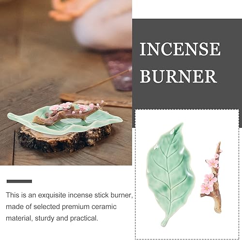 Miniatura 4 de Yardwe Soporte para quemador de incienso de cerámica estilo japonés hecho a mano de flor de cerezo quemador de incienso titular de la bandeja de