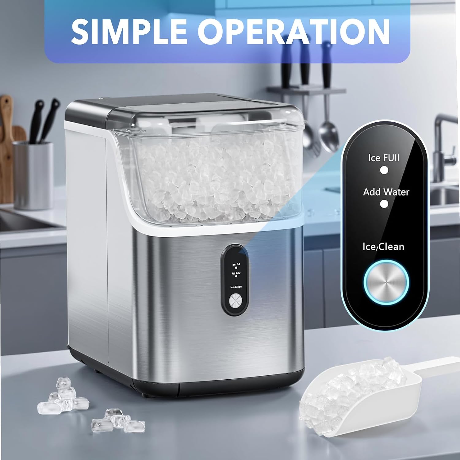 DOGHLY Countertop Nugget Ice Maker, 33Lbs/Day, Pellet Ice, Self-Cleaning | soft chewable pebble ice, LED indicator, Portable compact ice machine for home, kitchen, office, RV and camping image 4