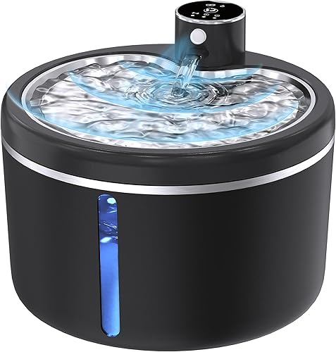 Fuente de agua para gatos sin cable, fuentes para mascotas de 108 onzas3 litros para gatos para interiores con bandeja de acero inoxidable, fuente