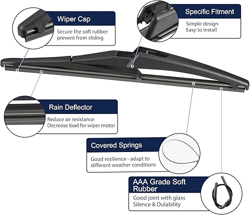 Miniatura 4 de X AUTOHAUX Repuesto de limpiaparabrisas trasero para Jeep Renegade 2015-2021 para Fiat Tipo Hatchback 2015-2022 para Fiat Tipo Station Wagon