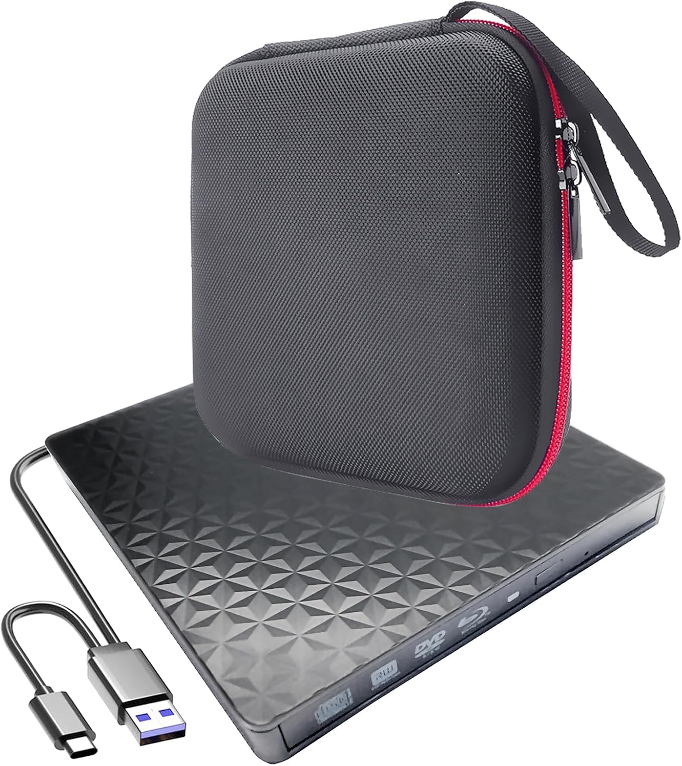 Portable Slim 4K Ultra HD 3D Blu-ray Player External USB-C Optical Drive, for Windows 10 11 8 Win11 Win10 Gaming Laptop Tablets PC, 6X BD-RE SL/DL/TL/XL M-DISC DVD-RW CD-R Burner + Carry Case