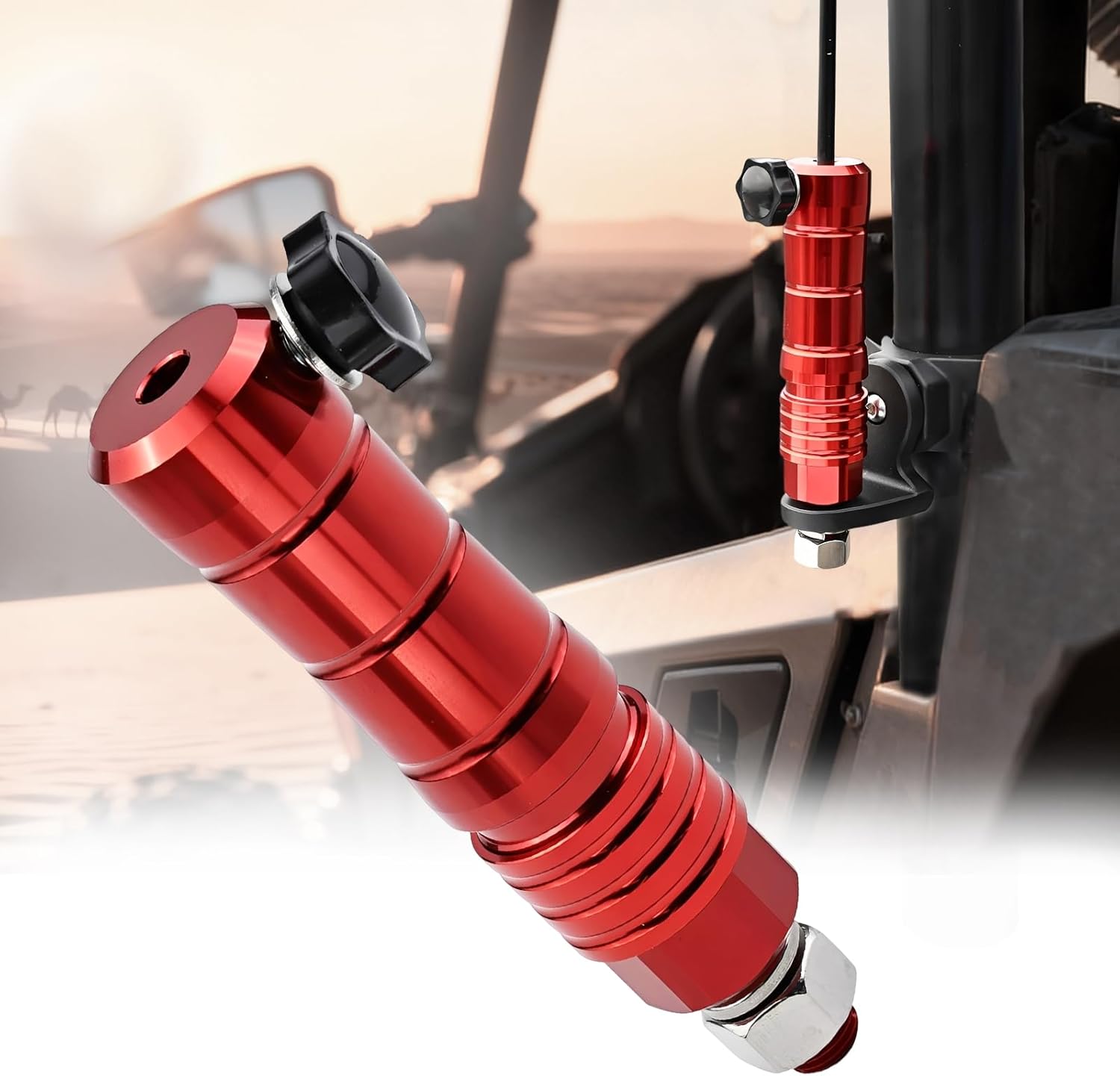 Quick Release Flag Pole Holder - Flag Mount Base for 1/4" & 5/16" Poles - Whip Flags Holder Compatible with UTV ATV Off Road 4 Wheeler Dune Buggy Side by Side SXS Can-Am Maverick Polaris Razor (Red)