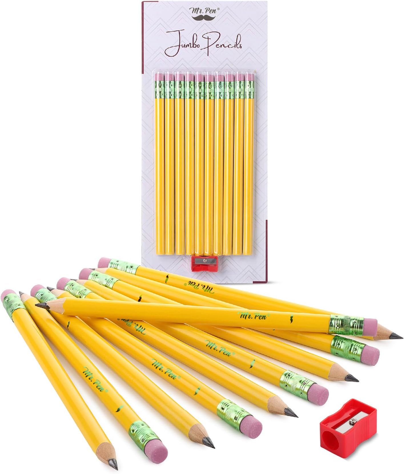 Mr. Pen- Jumbo Pencils for Preschoolers, 10 Big Pencil and 1 Sharpener, Fat Pencils for Kindergarten, Large Pencil, Back to School Supplies