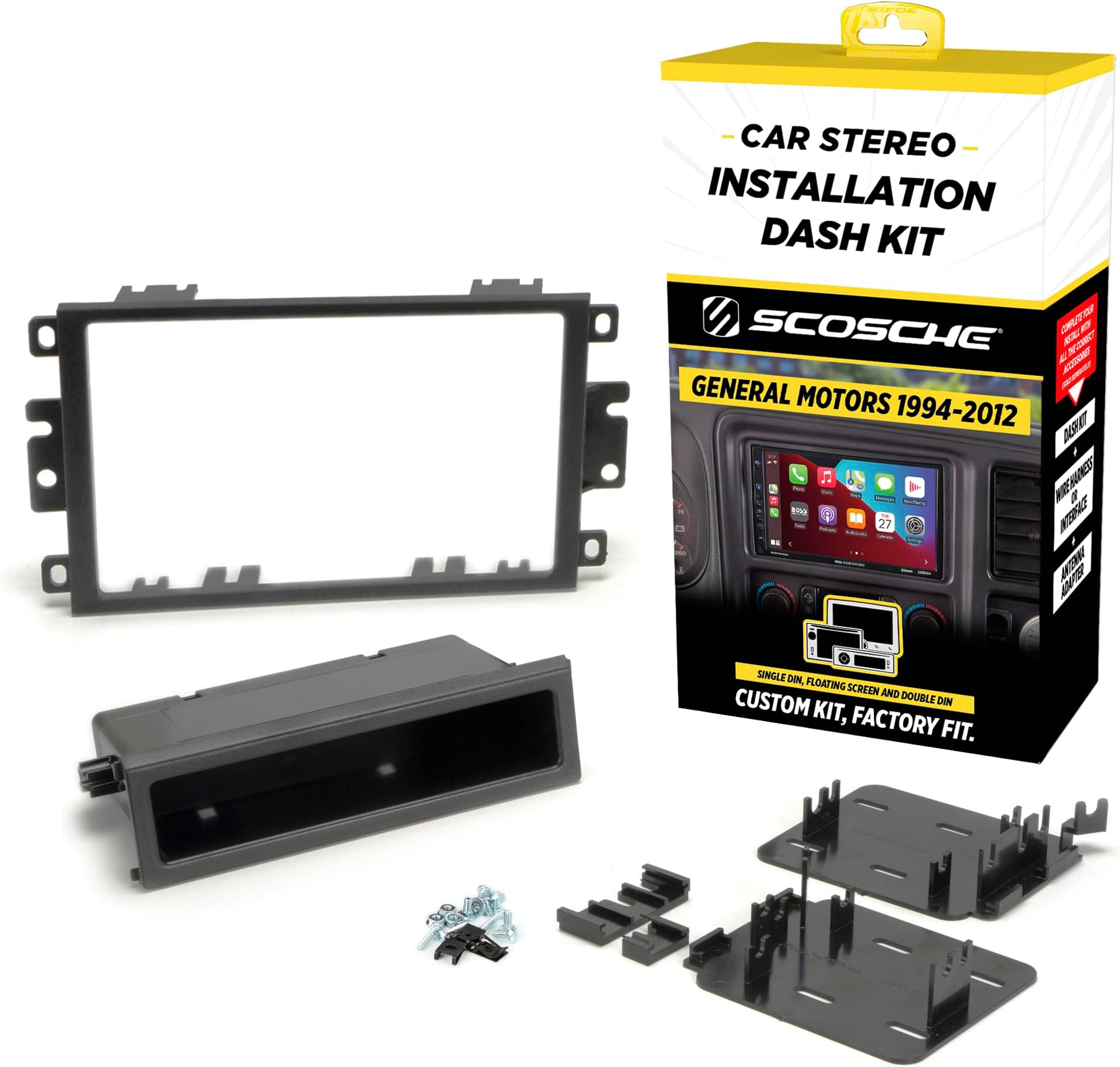 Scosche GMT2049AB Double DIN & DIN+Pocket Dash Kit Compatible with Select 1992-12 GM and Import Vehicles Black