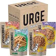 URGE Pampered Bundle Daily Dog Treats - 8 x 100g Bags - Variety Box - Dental Chews - Skin & Coat Treats - Digestive Bites - Calming Treats - 100% Grain Free