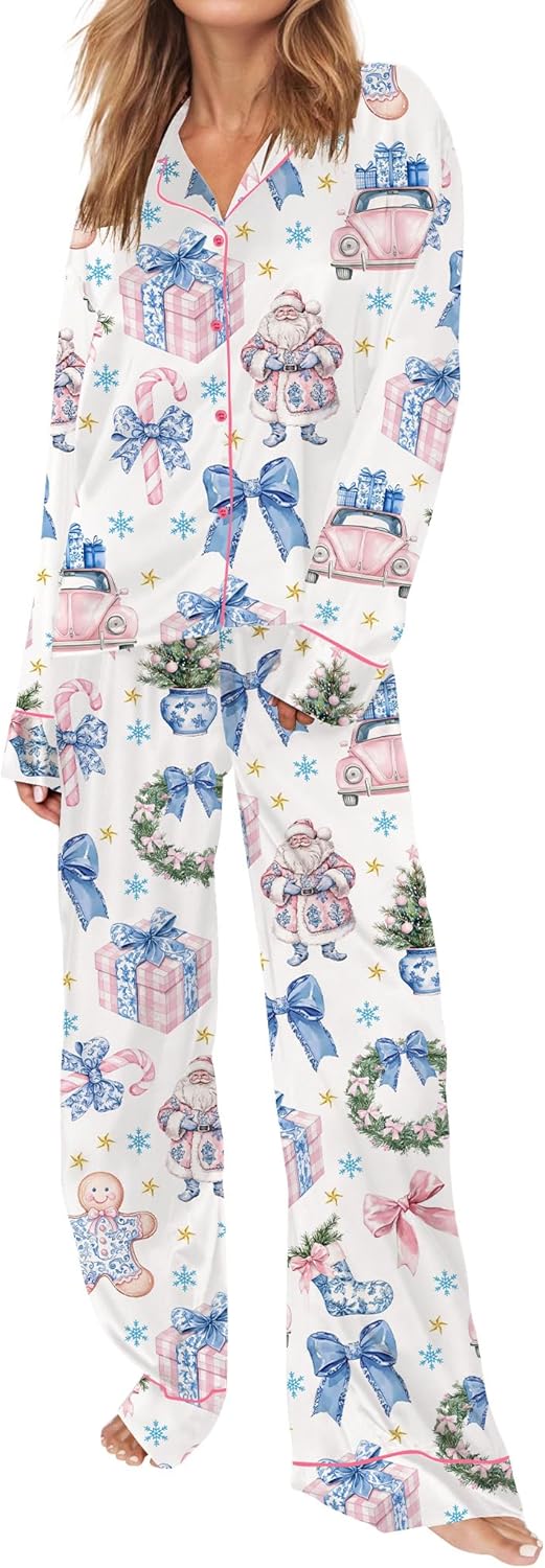 SHESHOW Satin Pajamas for Women Set Long Sleeve Button Down Animal Print Pjs Sets 2 Piece Loungewear Sleepwear XS-XXL