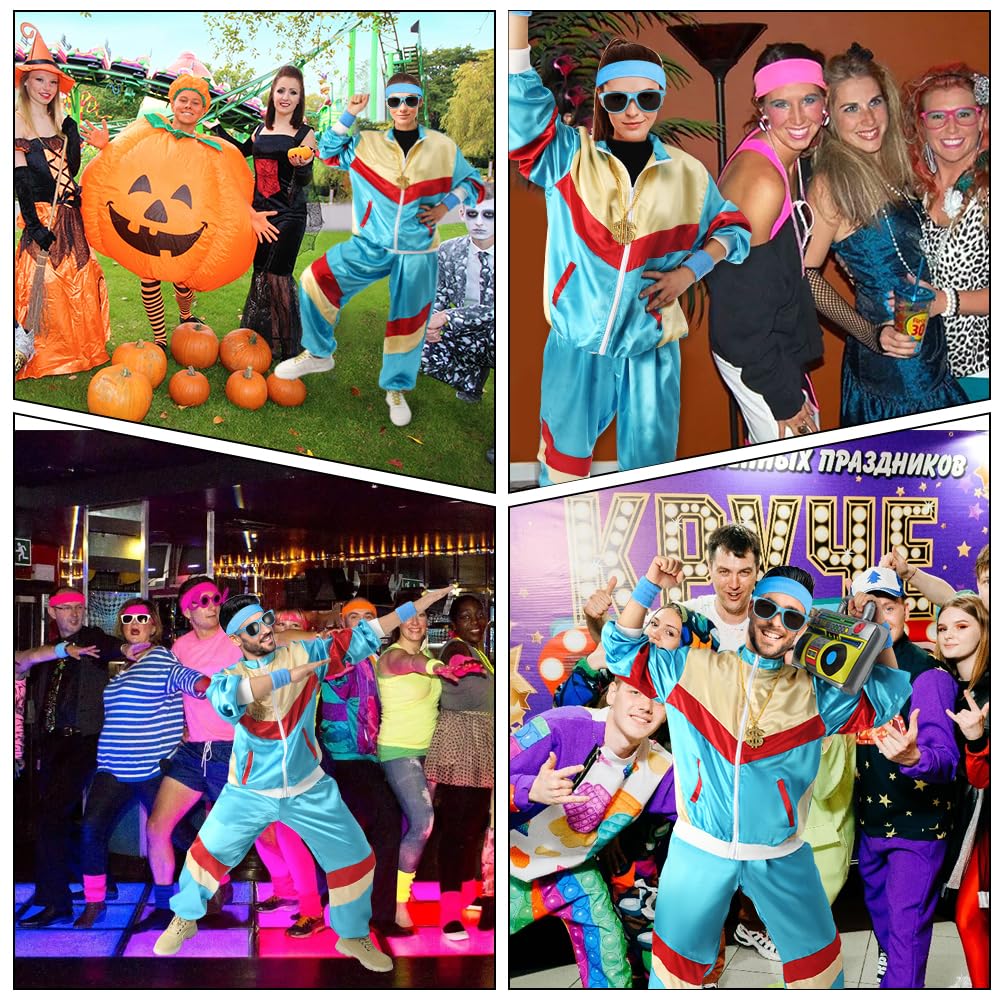 Aomig Kostiumy z lat 80-tych dla mężczyzn i kobiet, kostium dresowy z kołnierzem z radia i dolara, dres retro na Rockstar Karnawał Halloween Cosplay Imprezy Neon