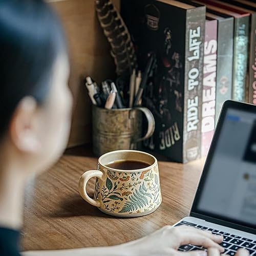 Miniatura 7 de Taza de café hecha a mano del diseño floral de la taza de café de cerámica de la capacidad grande taza de café