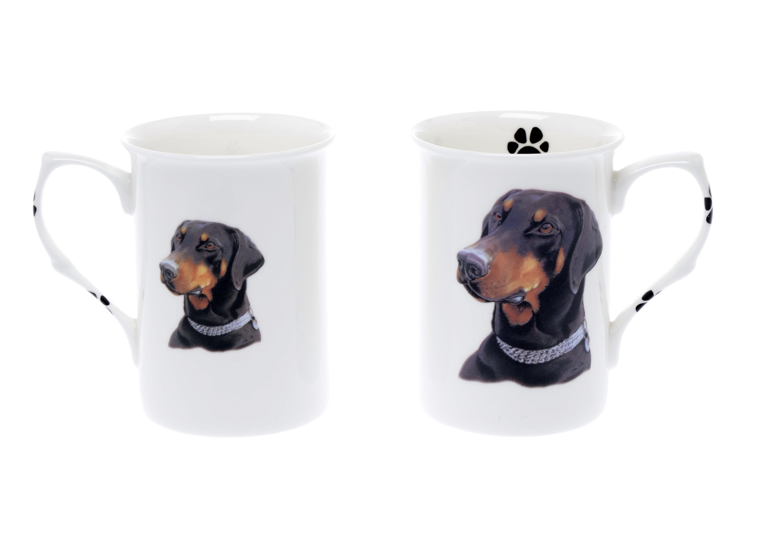 Hand Decorated- Kirsty Jayne China Ltd. (Bb26) Set Of 2 Bone China Beakers/Mugs Dobermann Presentation Gift Boxed- Lovely Gift