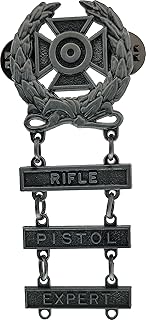 US ARMY Expert Shooting Badge Oxidized Rifle // Pistol // Expert // MARKSMAN Qualification 3 Bars 1.25" x 2.90"