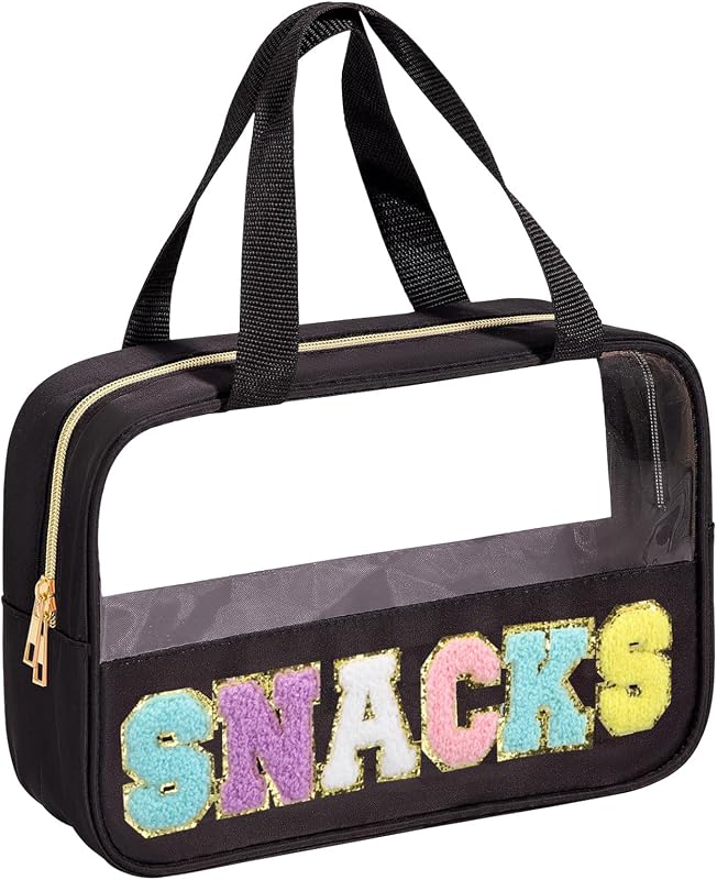 Necessaire de maquiagem BuyCard Snacks-Black em nylon e PVC com zíper e alça
