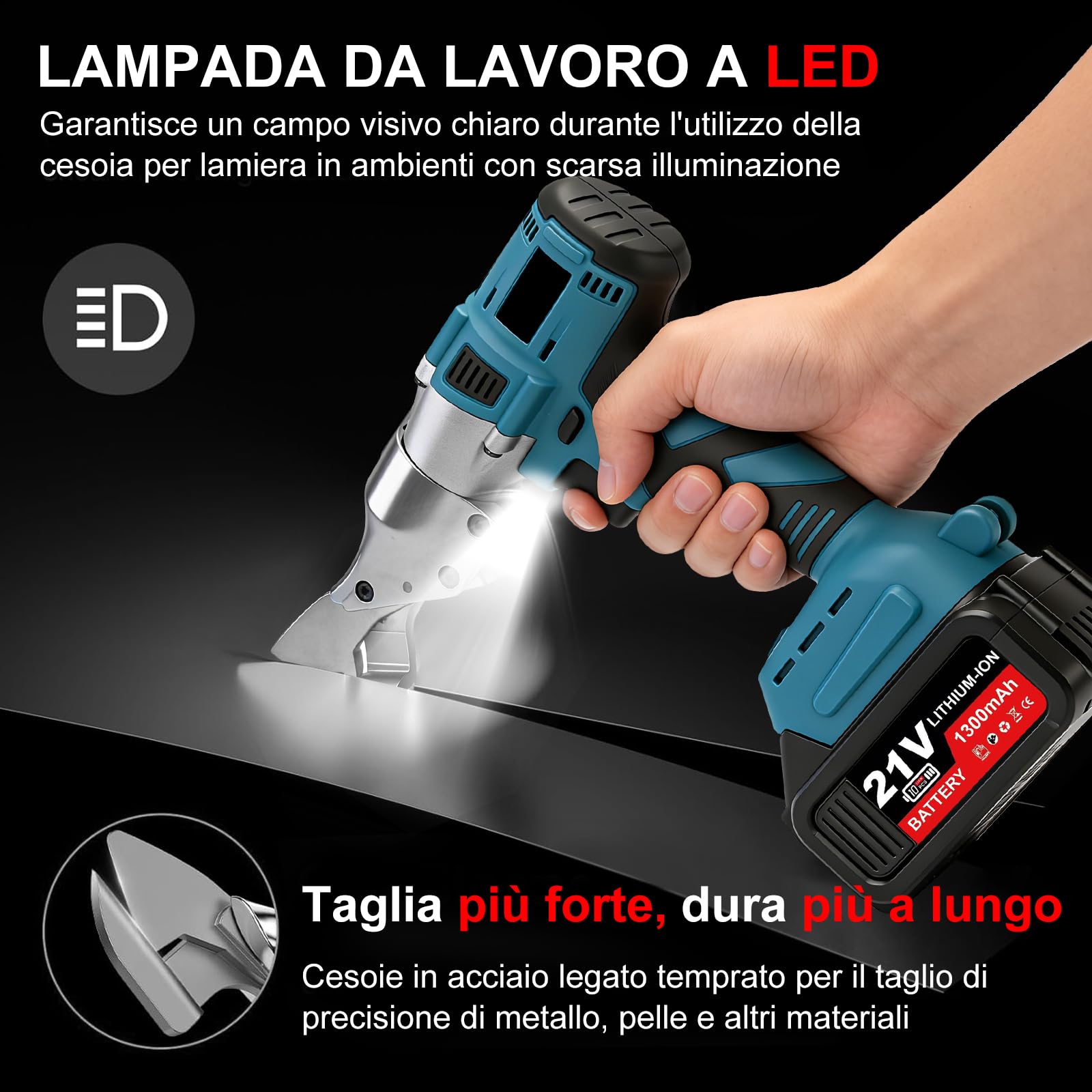 Cesoie A Batteria per Lamiere, Makita21V-Interfaccia Cesoie Elettriche | Motore Brushless da 500W, Lama Orientabile+2 Batterie, per Taglio DIY di Lamiere In Acciaio E Alluminio