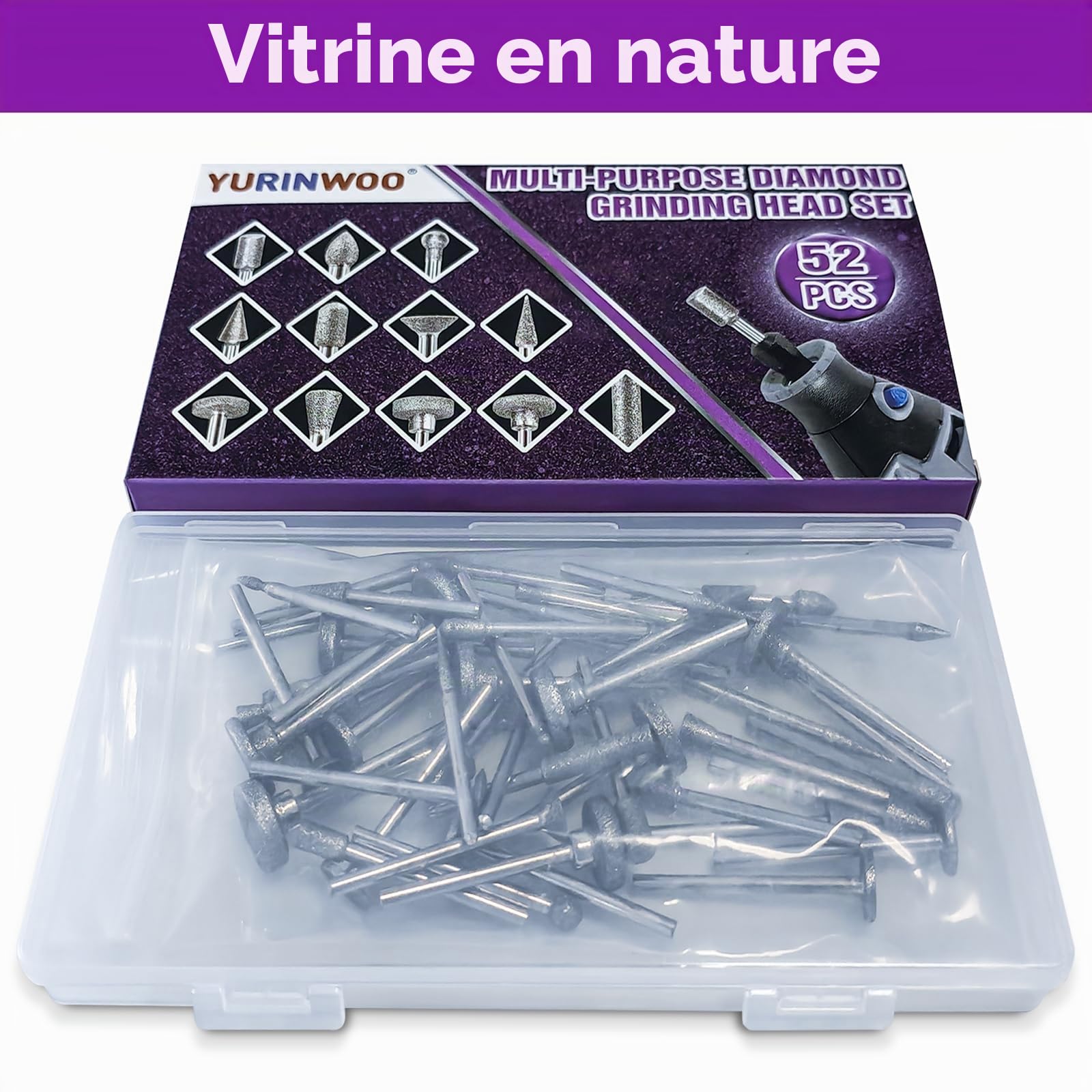 Lot de 52 forets de meulage diamant multifonctionnels compatibles avec Dremel, forets diamantés rotatifs, tige de 3 mm pour pierre, verre, céramique, sculpture, polissage, meulage