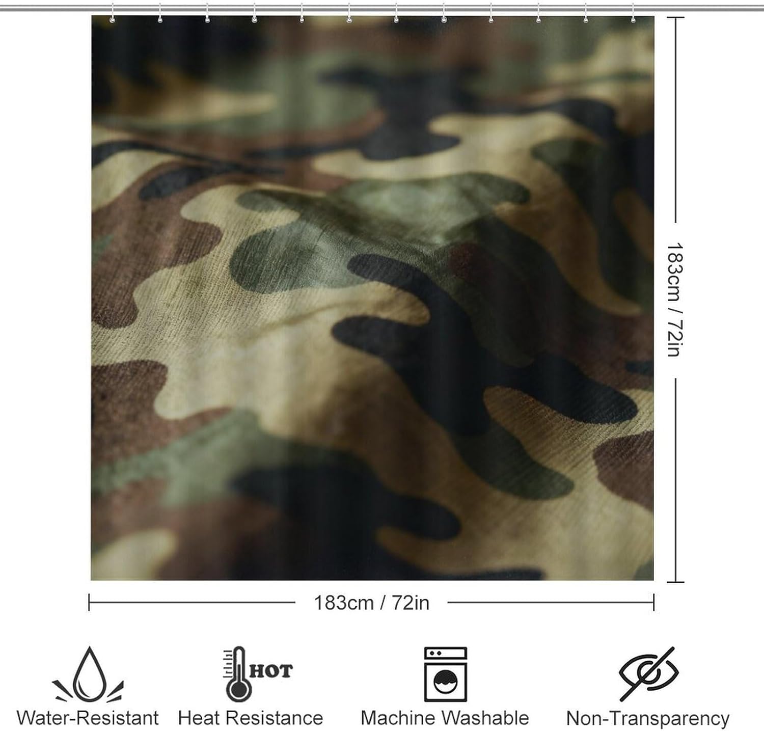 4 Piece Bathroom Rug Set with Shower Curtain, Non-Slip Bath Mat Toilet Cover Set, Camouflage Bathroom Rug Sets