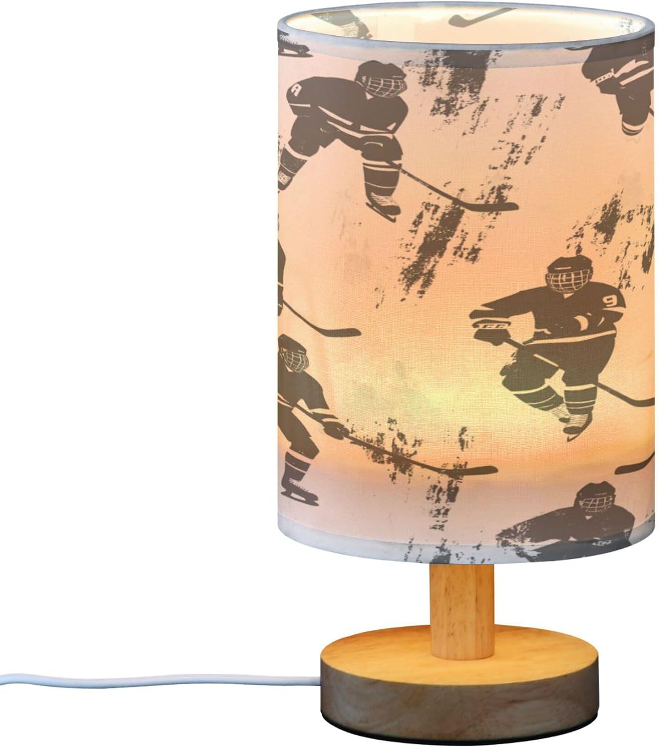 Black White Hockey Table Lamp with USB Port Night Light Bedroom Lamps for Nightstand Living Room Dorm Home Office Desk