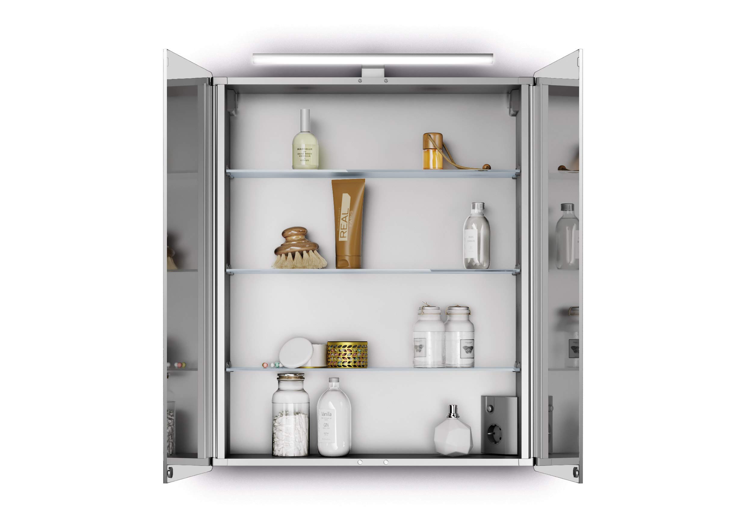 Sieper Badezimmerspiegel Serie Espella, Aluminium Spiegelschrank mit Beleuchtung, 17Tx65Bx80H cm