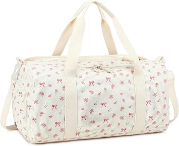 Duffle Bag for Gym Sports Women Girls Workout Travel Bag Weekender with Shoe Compartment and Wet Pocket, A-Pink Bow-Floral, L, Duffle Bag