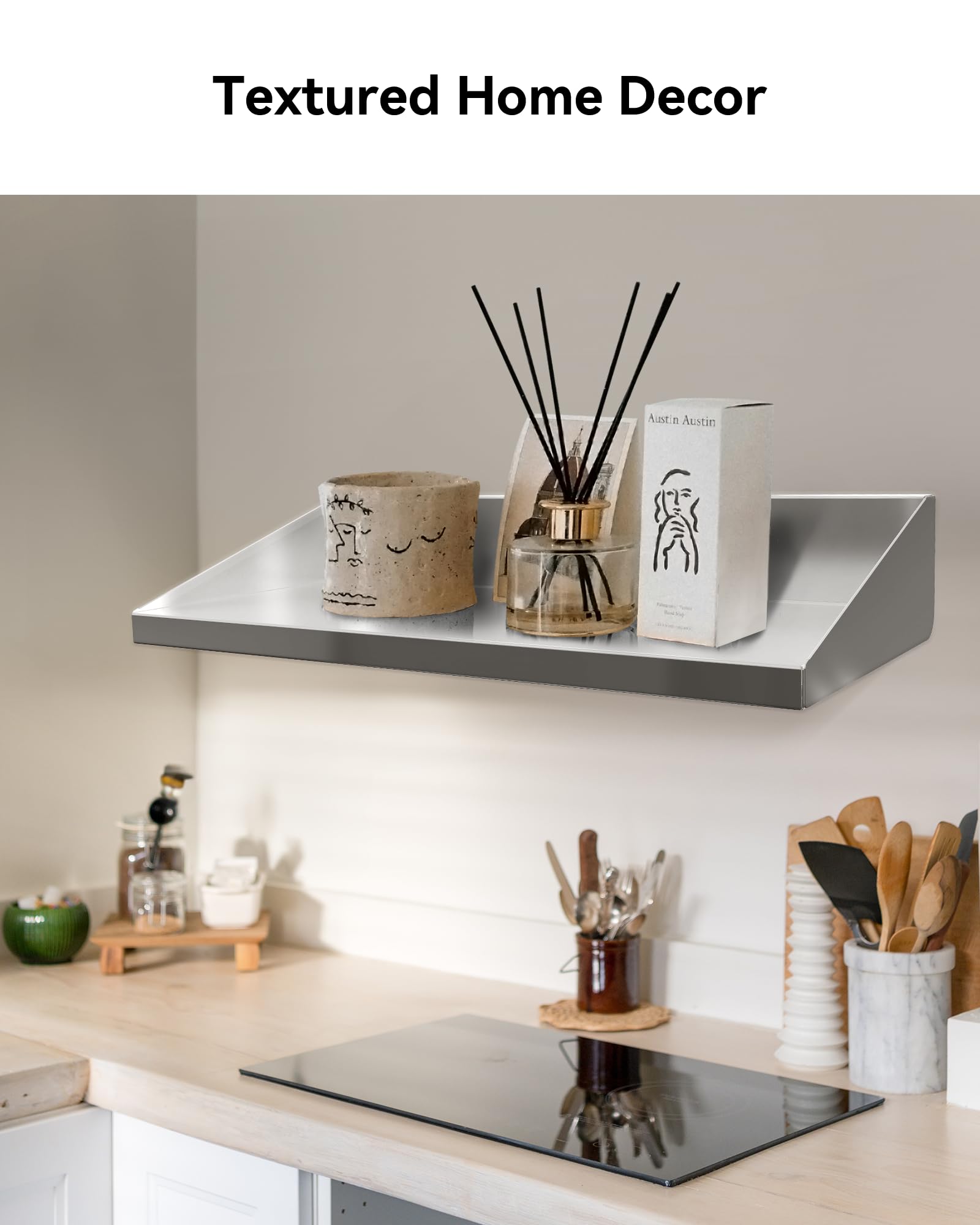 ZeroPone Stainless Steel Wall Shelf 8.6 x 24 Inches 56 lbs Load Heavy, Heavy-Duty Wall-Mounted Floating Shelf with Backsplash, Equipped with Silicone Mat. for Restaurant, Home, Kitchen, Hotel(2 Pack)