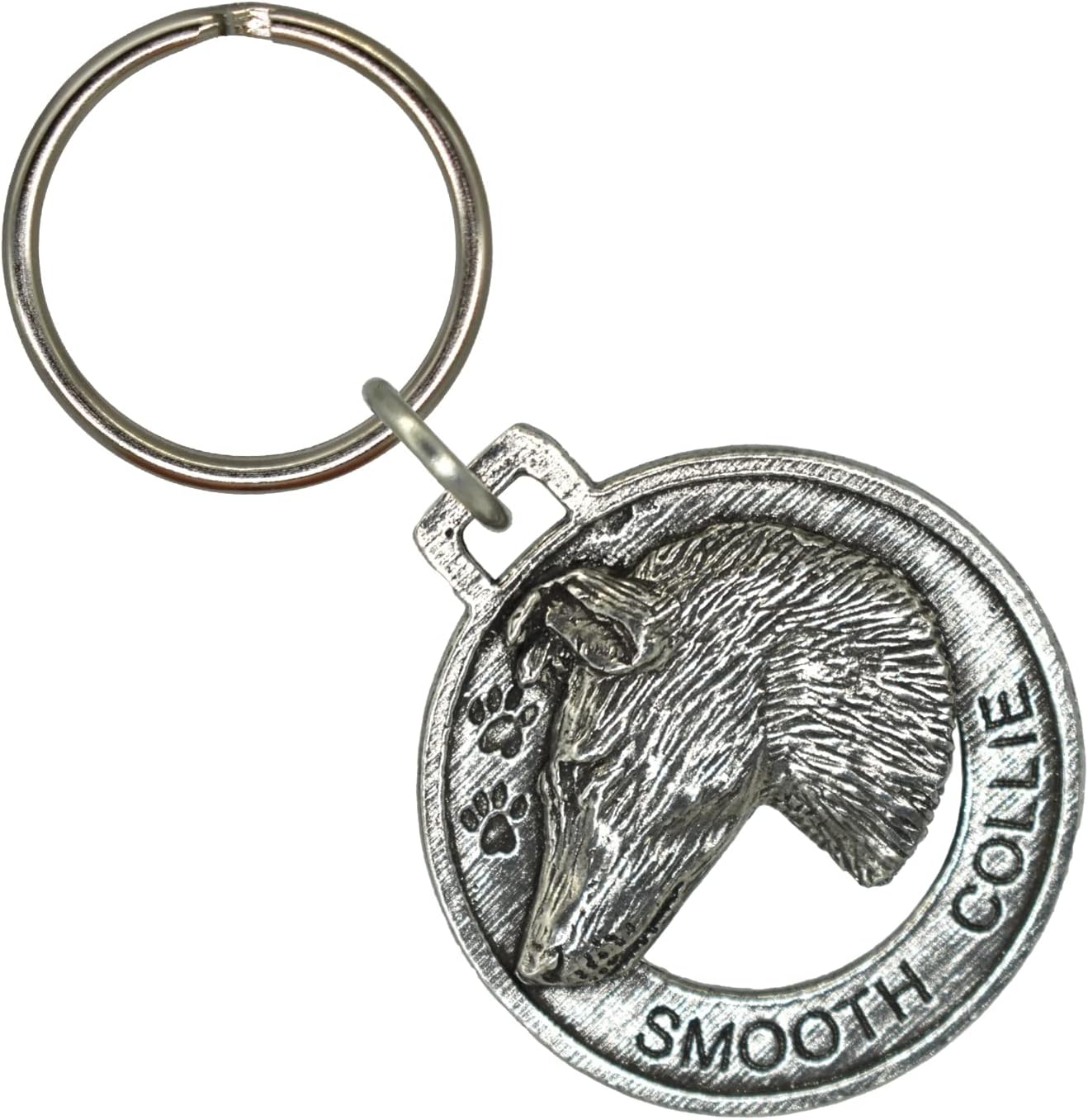 Collie Keychain, Smooth Coat, Dog, Pewter, D059KC, 1 1/2, 100% Handmade in the USA, Shorthair, Pet, Tag, Metal, Keychain, Key Chain, Key Ring, Key Fob, Gift, Over 90 Dog Keychains