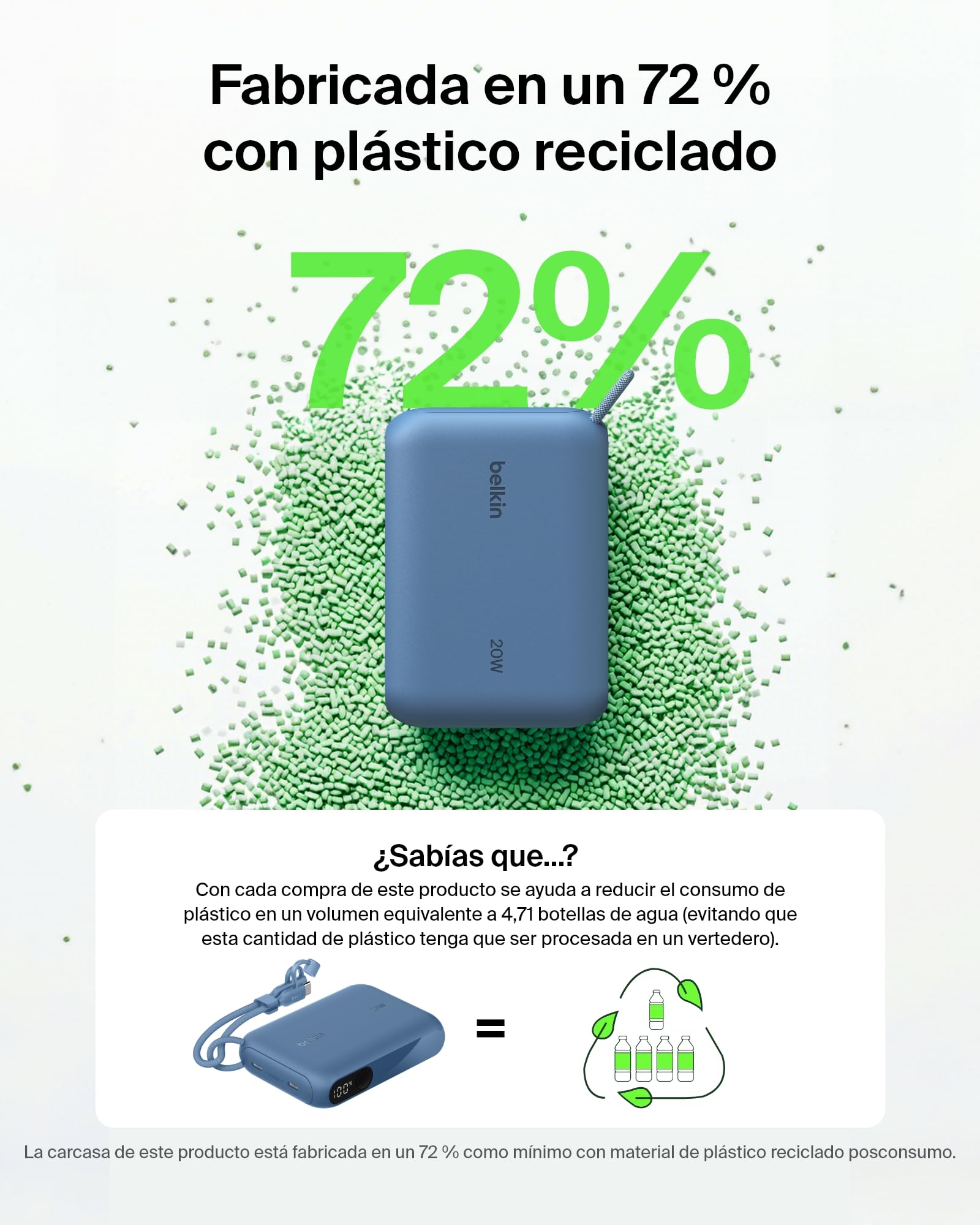 Belkin BoostCharge Batería Externa 10000 mAh con Pantalla Digital - Azul | Power Bank de 10000 mAh, 2 Puertos USB-C, 20 W, Autorizada como Equipaje de Mano, Precargada y Cable USB-C Extraíble