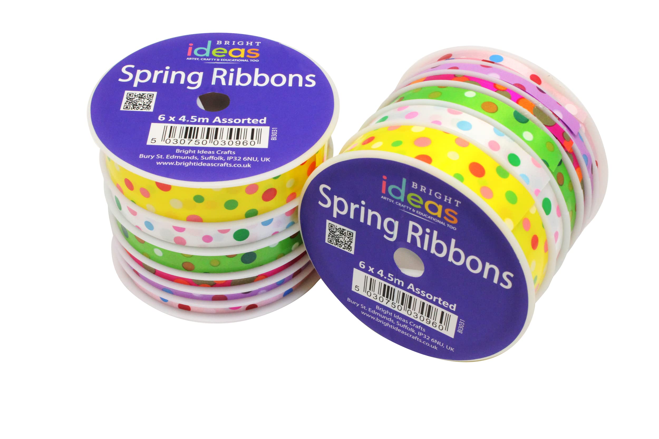 Ribbon 6 spools Spring Summer theme (dots) x4.5m Easter ribbon gift packaging