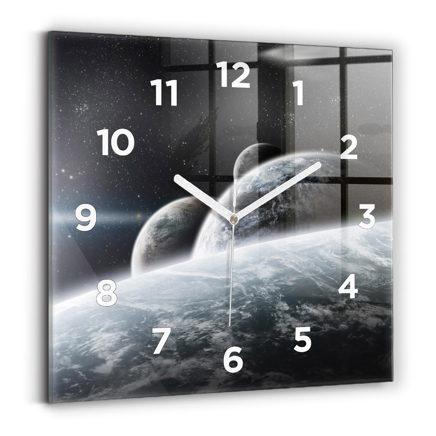 Horloge carrée pour chambre et salon Wallfluent au thème espace et planètes