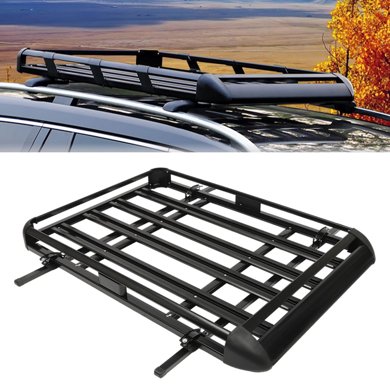 Barras de techo universales negras para coche, cesta de carga y portabicicletas, soporte de aluminio