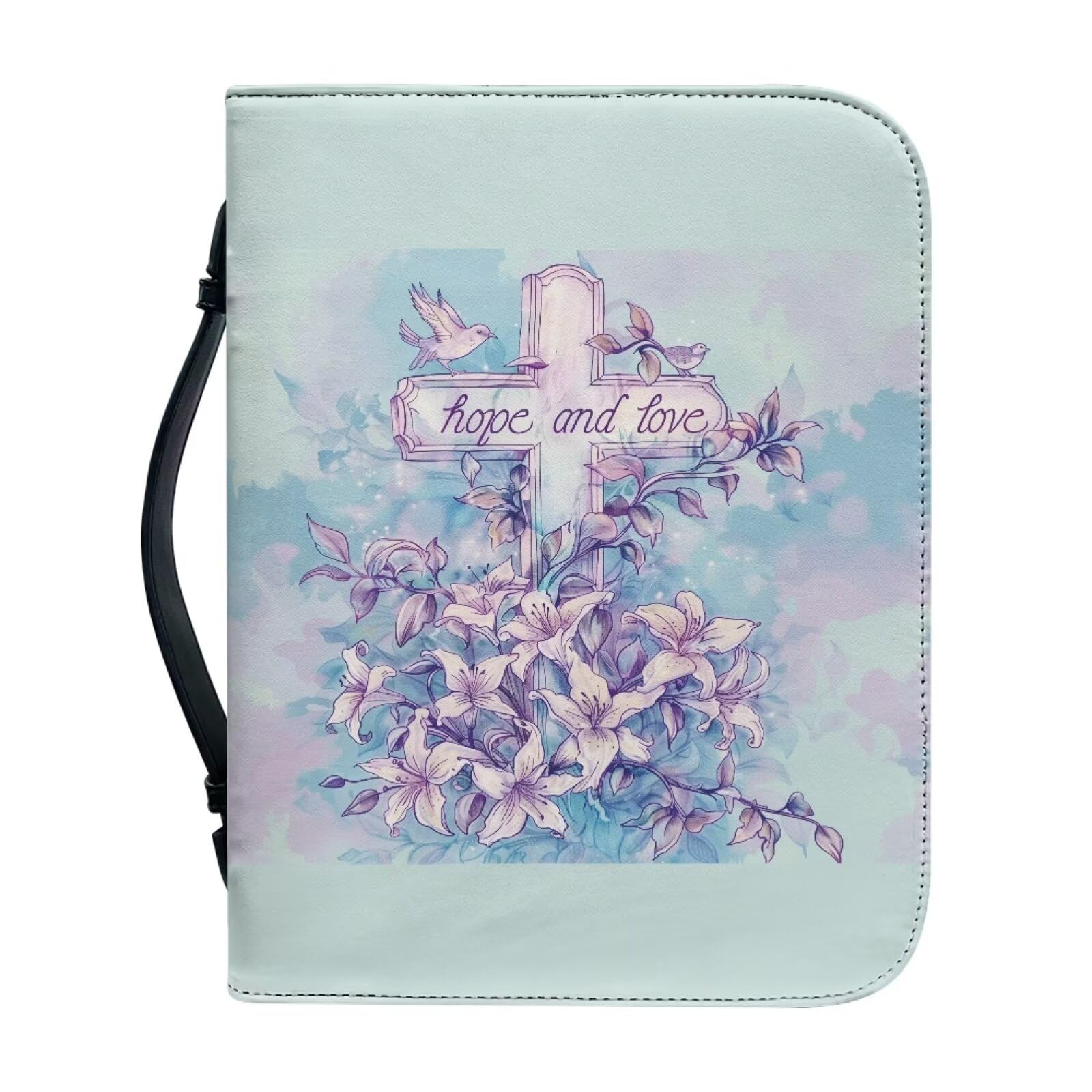 Ceudet Bible Cover Case for Women Girls Kids Bible Case Large Bible Tote Bag with Handle Bible Journaling Supplies for Kids Bible Cover for Bible Study Accessories Supplies,Flowers and Cross,XL — image 1