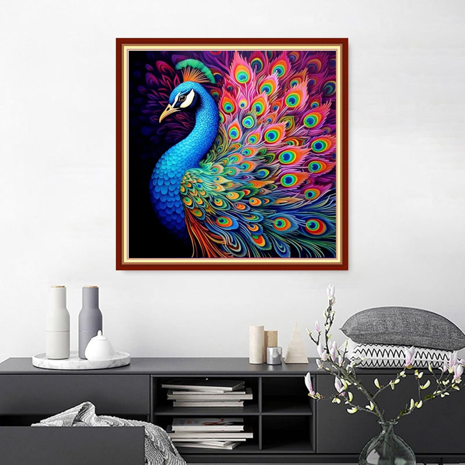 Findvoor Stamped Cross Stitch Kits for Beginners Full Range of Cross Stitching Embroidery Pattern for Adults, 11CT DIY Needlepoint Embroidery Starter Kits-Auspicious Peacock 17.7x17.7 inch