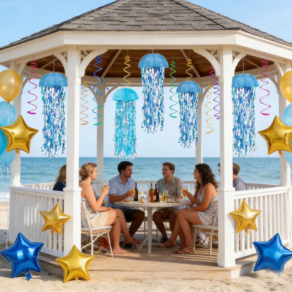Tropical Fish Hanging Swirls Set & Hanging Jellyfish Paper Lanterns lamp.Mermaid Birthday Decorations, Under The Sea Ocean Party Decor for Weddings,Baby Showers, Classrooms & Nautical Events of 6