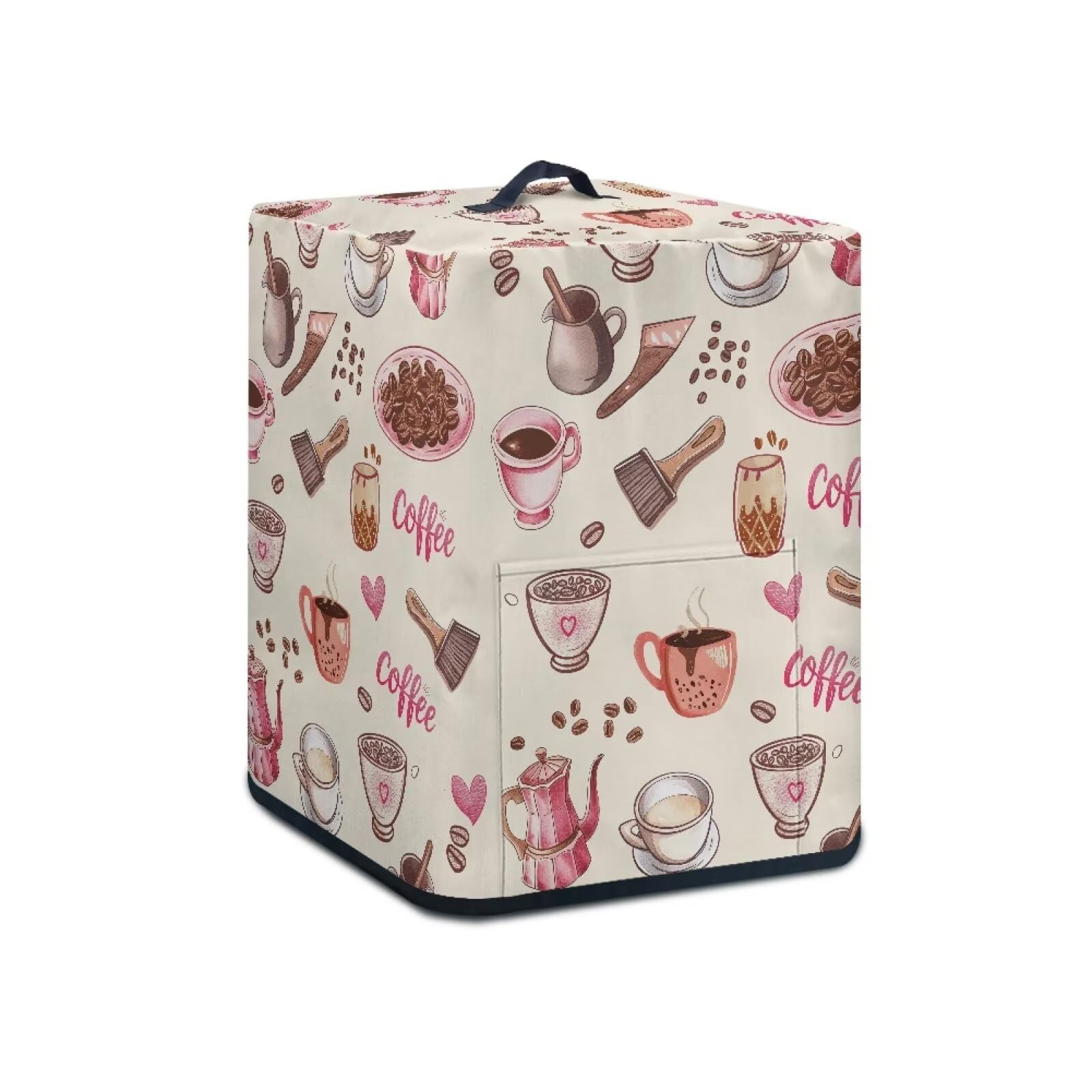 Maiyoinou Insulated Air Fryer Dust Cover Kitchen Food Processor Protective Hood with Pocket for Spoon Cooking Utensils Recipes, Machine Washable, Coffee Pink Beige