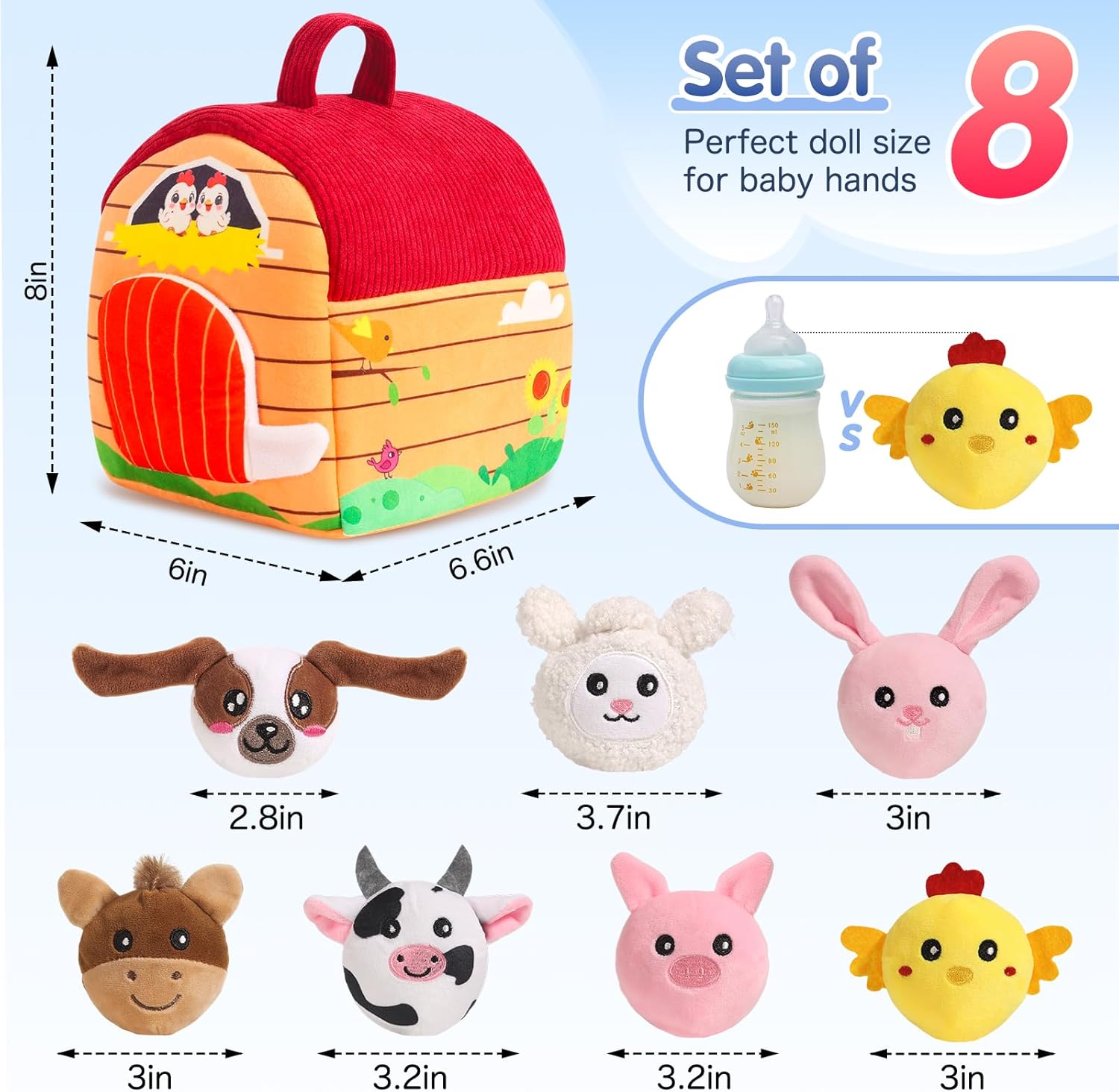 Baby Toys 6-12 Months, Plush Barn with Stuffed Farm Animals, Sensory Rattle, Mirror, Crinkle, Montessori Toys for 6 Month Old Babies for Infant & Toddler 1-3 Boy and Girls
