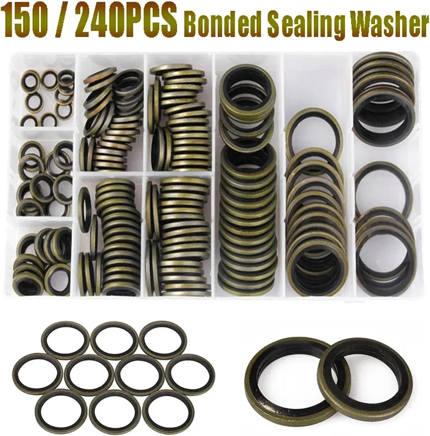 150pcs/240pcs High Press Hydralic Rubber Oil Pip Bonded Washer Metal Drain Plug Gasket Fit Combined Sealing Ring(150pcs)