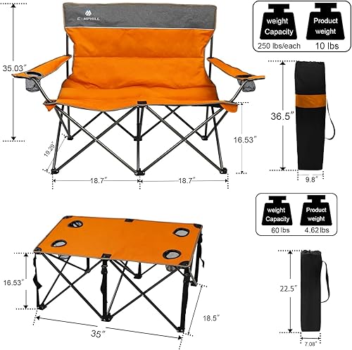 Miniatura 3 de CAMPHILL Juego de 3 sillas de campamento, sillas de camping plegables para exteriores para personas pesadas con portavasos y bolsa de transporte,