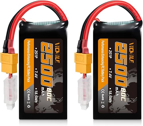 2S Lipo Batería 2500mAh 7.4V 80C Alta tasa de descarga Shorty Pack Baterías RC con enchufe XT60 Fit para RC Avión FPV Quadcopter Helicóptero Drone y