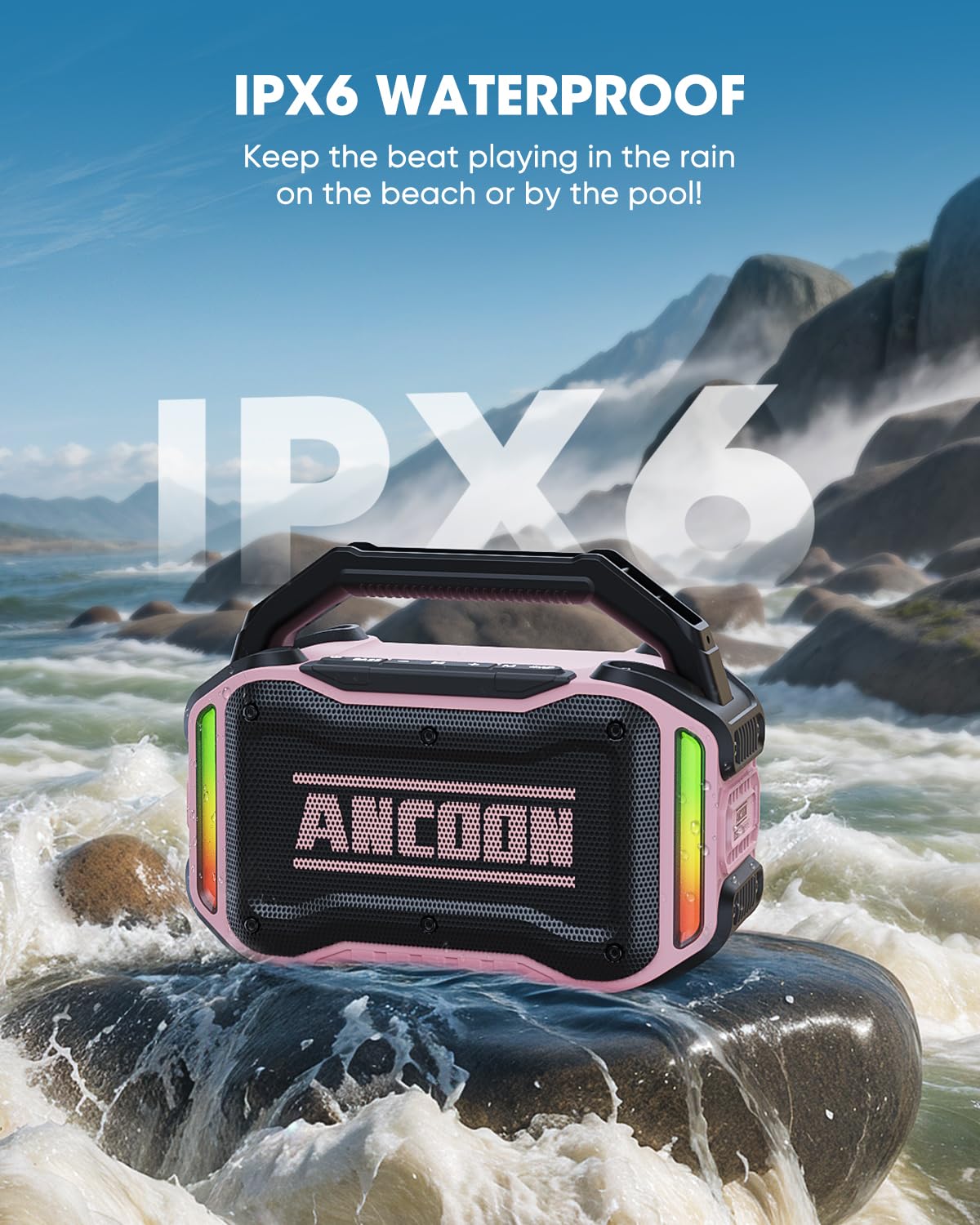 ANCOON - Haut-parleurs Bluetooth sans fil : haut-parleur de 80 W (crête) avec faible, temps de lecture de 20 heures, IPX6 étanche, grands haut-parleurs pour le travail, en plein air dernière