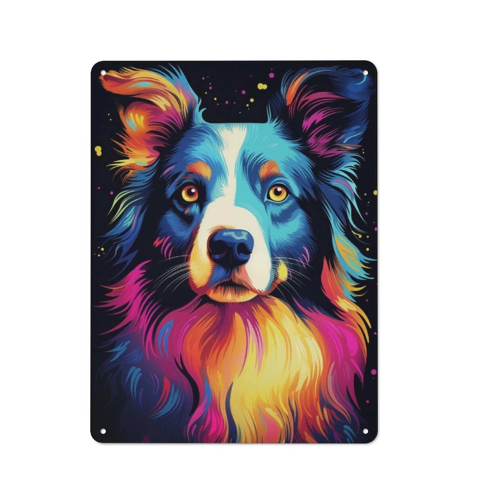 Understated Office Metal Sign 40x30cm Featuring Neon Border Collie, Studio Wall Plaque for Office, Study, Studio Or Hallway