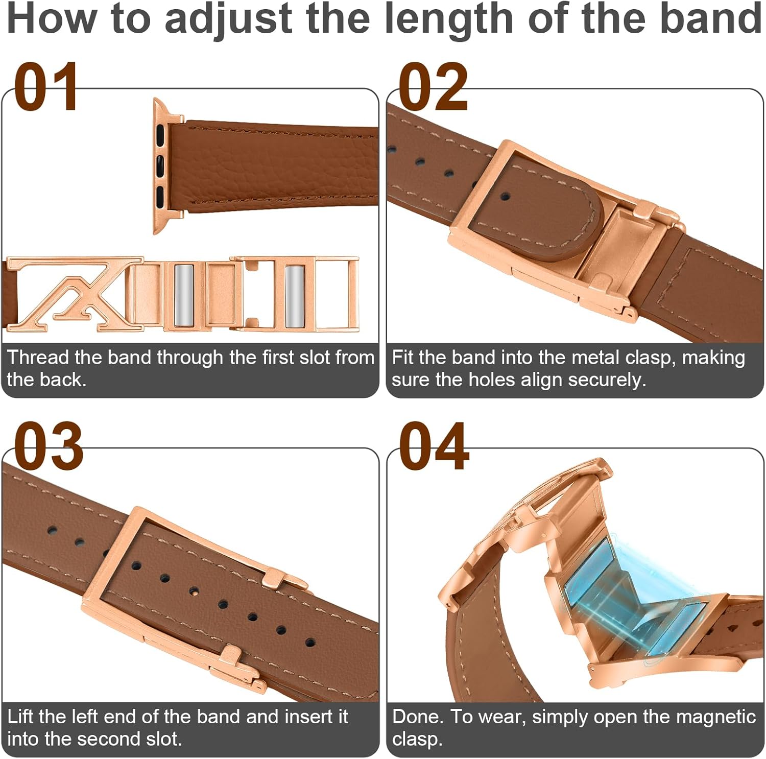 Leather Magnetic Band Compatible with Apple Watch Bands 38mm 40mm 41mm 42mm 44mm 45mm 46mm 49mm, Top Grain Genuine Leather iWatch band, Designer Dressy Luxury Strap for Women Men