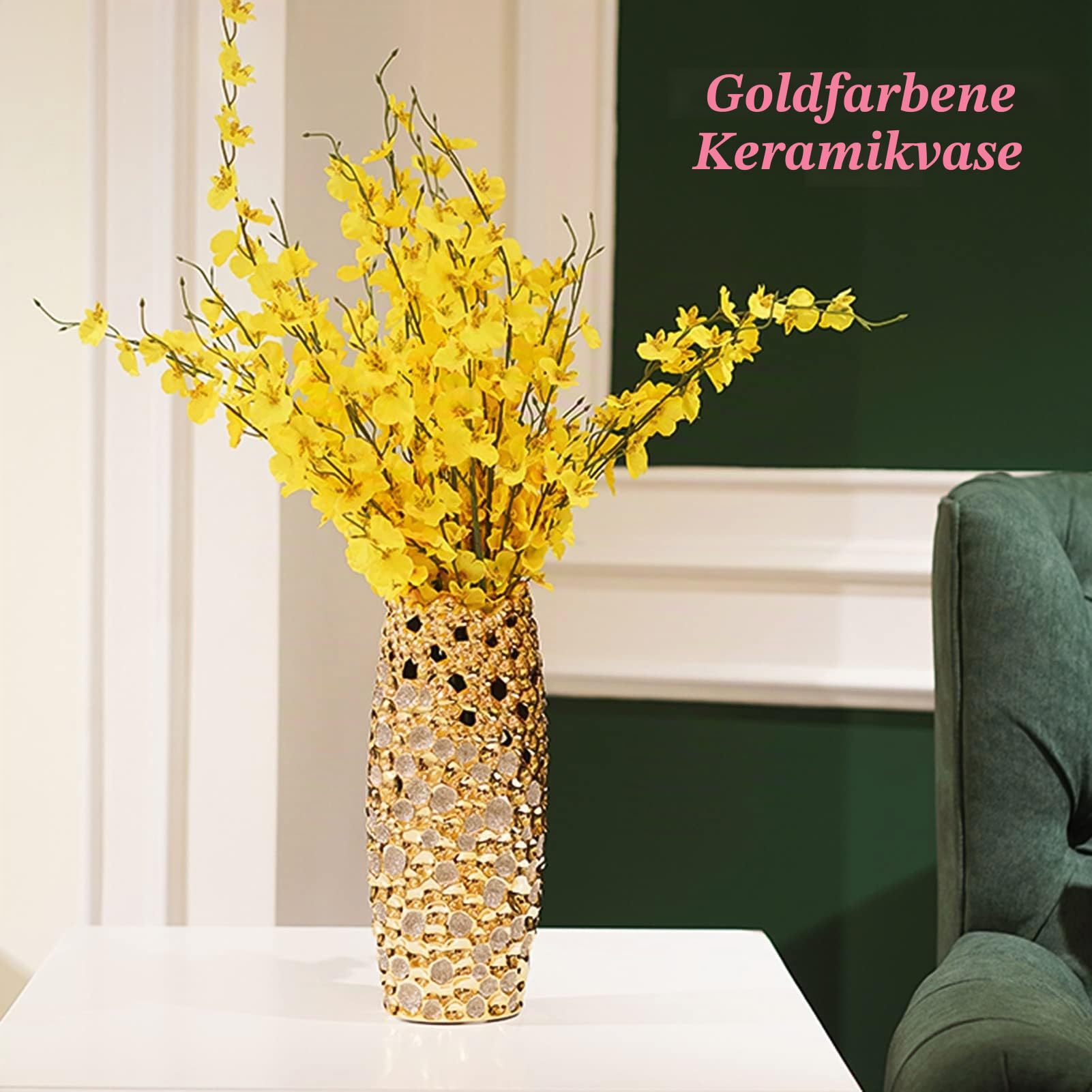 Gold-Keramik-Vase, große Bodenvase, 14,2 Zoll hoch für kreative ausgehöhlte Moderne rustikale Home Decor Vase, Freunde und Familie (Color : Gold, S : 16x13x36cm)