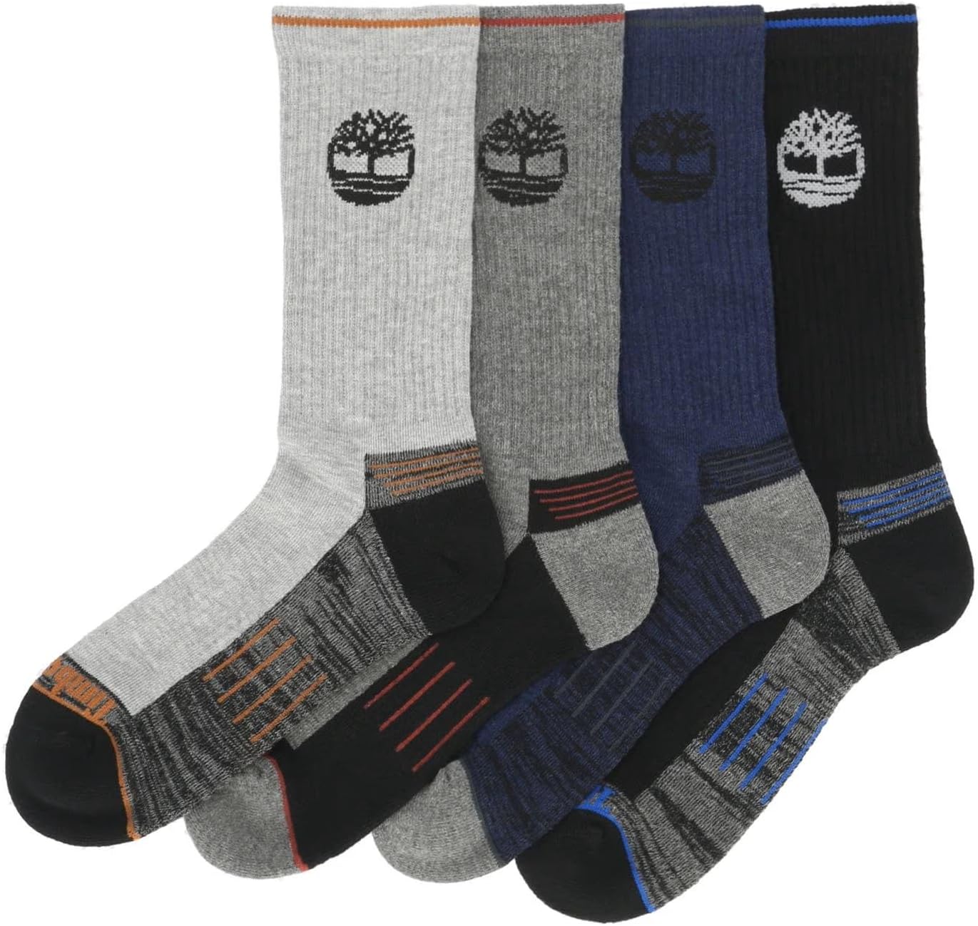 Timberland - Men's Performance Cushioned Crew Socks, 4 Pair Pack (Black/Grey/Light Grey/Navy, 8-12)