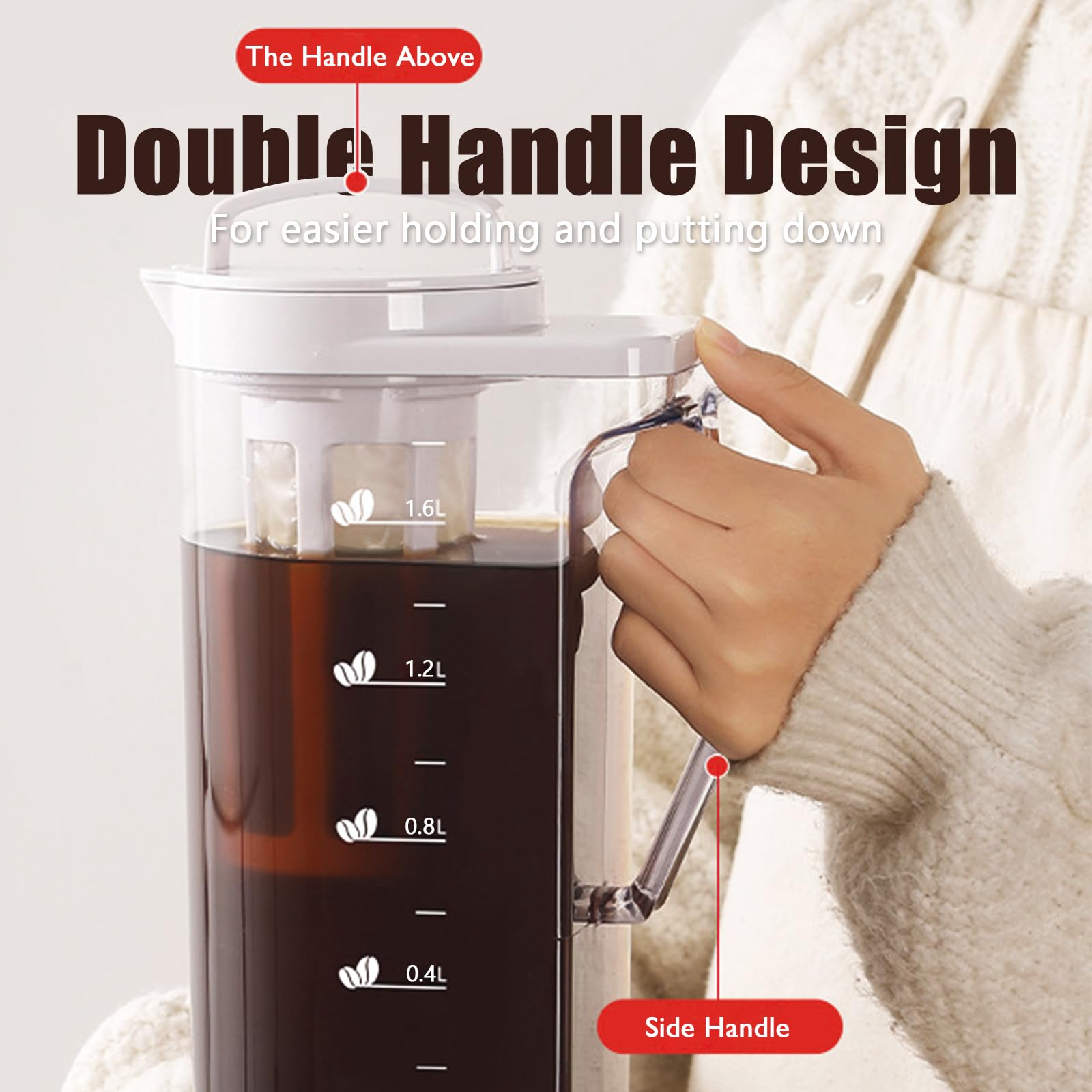 Ideal Swan Cafetière à infusion à froid 1,6 L avec filtre à maille fine, grande capacité